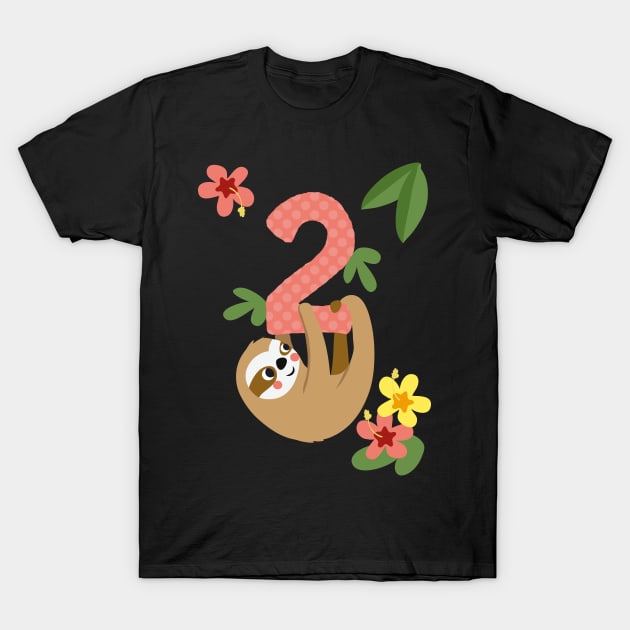 Turning 2 Cute Hanging Sloth T-Shirt by katelein